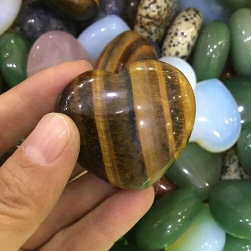 Natural Tiger eye stone carved crystal heart rock crystal puffy heart