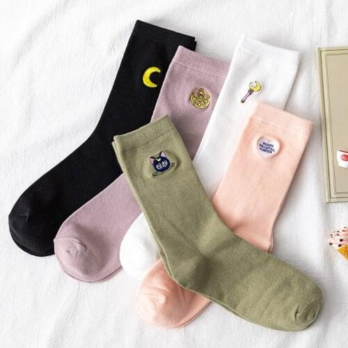 New Cotton Socks YZ-S-ZZ-0075 Little fresh Sailor Girl embroidered sports socks stocking middle girl For 2021 long socking
