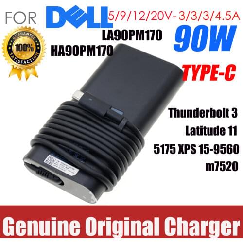 New Original 90w 20V 4.5A type-C PD USB AC adapter For Dell Thunderbolt3 Latitude 11 5175 XPS15-9560 m7520 Charger Power Supply