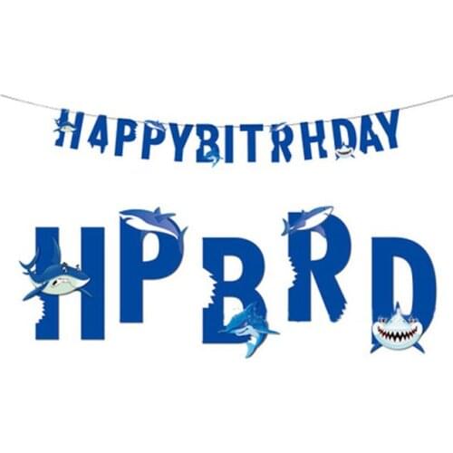 Oean Shark Happy Birthday Bannner Garland Hanging Letters Photo Props Bunting Kids Birthday Party Supplies