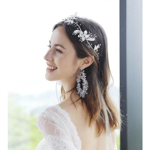OKILY Luxury Hair Hoop for Women Crystal Leaf Bridal Wedding Headbands Accessories Handmade Bride Head Bands Banquet Jewelry