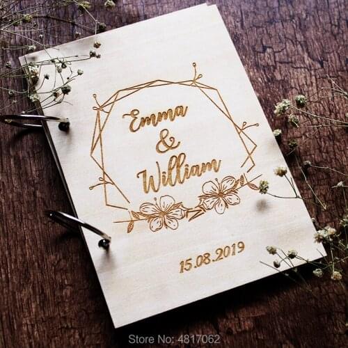 Personalized Wedding GuestBook wreath, garden wedding Engraved Wooden Guest Book