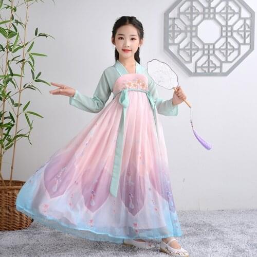 Girls Embroidery Han Fu Princess Birthday Party Dance Perform Dress For Kids Traditional Children‘s Long Wedding Evening Dress