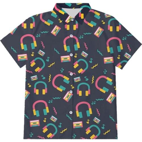 OGKB 3D Mens Shirts Summer 3D Earphone Tape Print Short Sleeve Shirt Holiday Party Black Shirt Harajuku Oversize Mens Clothing