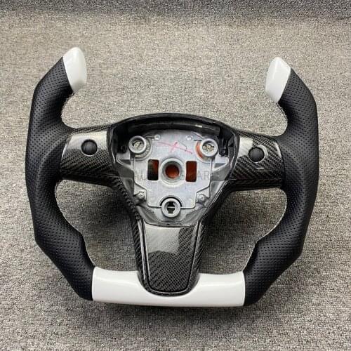 Real Carbon Fiber Pilot Shape Steering Wheel Perforated Leather Alcantara Replacement For Tesla Model 3 2017 2018 2019 2020 2021