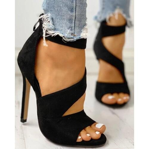 New Thin Heels Women Summer Thin High Heels Zipper Peep Toe Sandals Office Hollow Out Sandals Shoes Woman High Heels