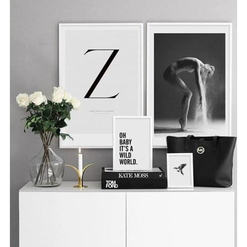 Modern Black & White Decor Painting Ballet Dancer Girl Quotes Z Letter Poster Minimalist Wall Art Canvas Painting Home Decor