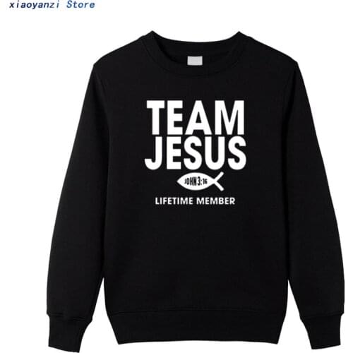 Team Jesus sweatshirts Fish Print Life Time Member Creative Design Faith Element Crew Neck men pullovers unisex hoodies