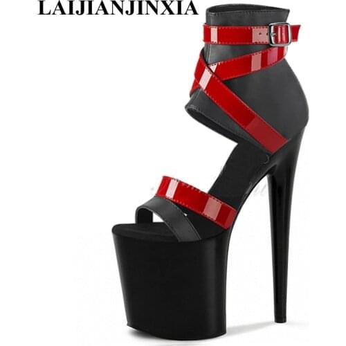 LAIJIANJINXIA 20 cm Super High heeled Shoes Mixed Colors High Top Sandals Big Size 46 Queen Nightclub Pole Dancing Shoes Novelty
