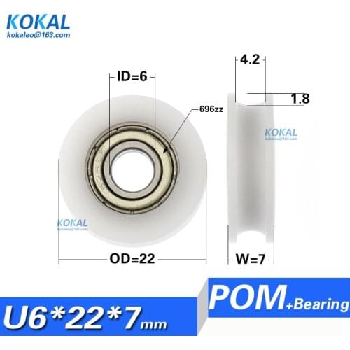 [U0622-7K]Low Noise 696zz coated POM plastic WHEEL Roller U groove type 22MM sliding door roller wheel