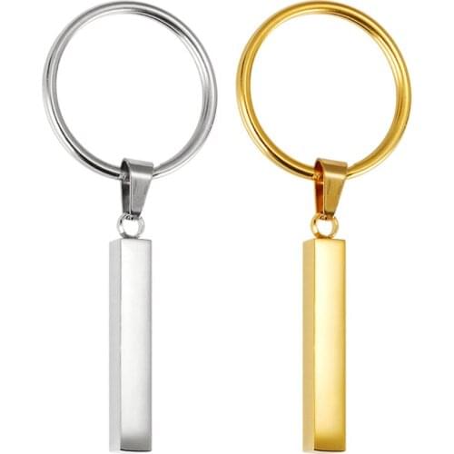 Uloveido Fashion DIY Customized Name Date Vertical Bar Pendant Keychain, Personalized Stainless Steel Keyring for Women Men Y978