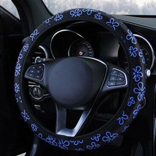 100% Brand New Steering Wheel Cover 15\\\'\\\'/37-38cm Auto Car Black + Blue Replacement SUV Flower Floral