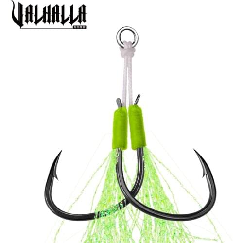 VALHALLA 2 Set Fishing Hooks Barbed Single Circle Carp Hook 1/0-4/0# With Luminous Thread Feather Sea Fishinhook Fishing Tackle