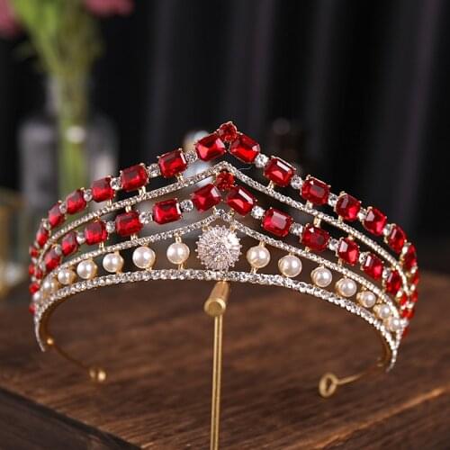 Vintage Crystal Pearl Crown Tiaras Baroque Bridal Rhinestone Crown And Tiara Wedding Hair Accessories Bridal Hair Jewelry Gift