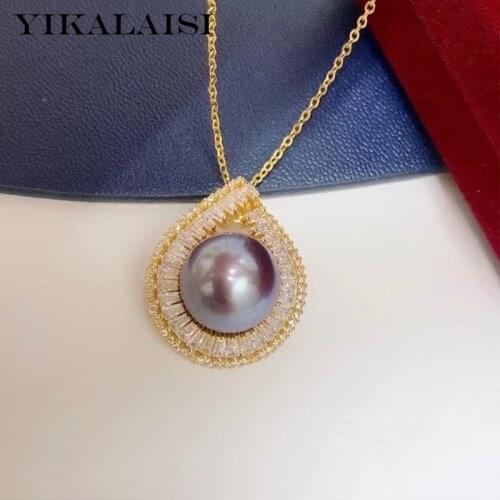 YIKALAISI 925 Sterling Silver Necklaces Jewelry For Women 11-12mm Oblate Natural Freshwater Pearl Pendants 2021 Wholesales