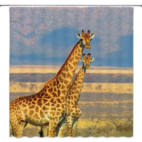 Wild Animal Shower Curtains Elephant Giraffe Lion Deer Tiger Animals Themed Pattern Print Bathroom Decor Cloth Curtain Set Cheap