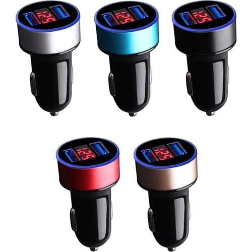 1Pcs Mobile Phone Car Charger 3.1A LED Display USB Charger Fast Charging for Phone Mirror Dual Charge Adapter