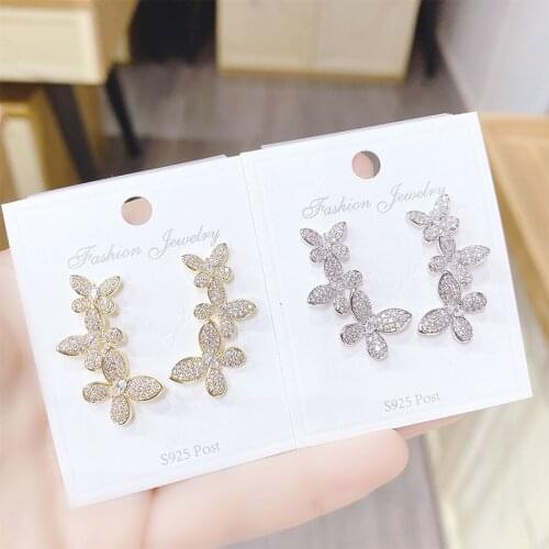 Delicate 14K Gold Plated Flower Stud Earrings For Women Luxury Zircon CZ Earrings Gift