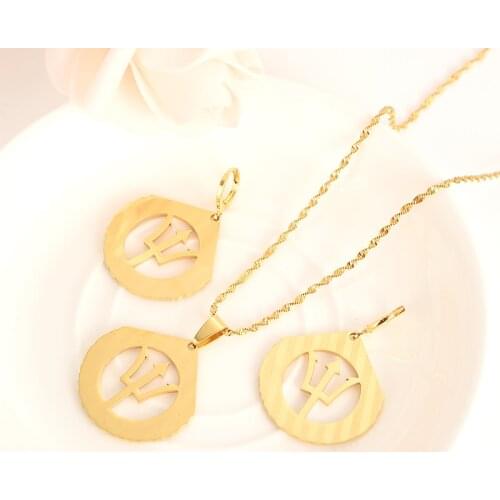 Gold Poseidon Trident Pendant Necklace chain Earrings sets Jewelry Gold Christian party jewelry sets for women girl Best Gifts