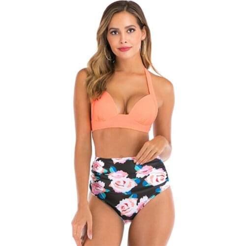 Swimwear Multicolor Sexy Printed High Waist Split Swimsuit 2021 European And American New Bikini Women