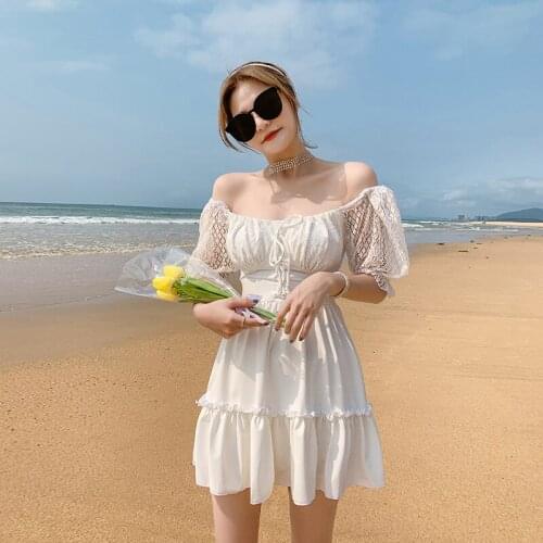 Swimming Suit Gir One Piece Swimsuit Female Rashguard High Waist Women Retro Onepiece Ins New Fairy Princess Fan White Lace