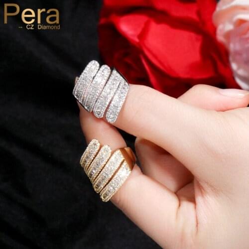 Pera Vivid Adjustable Shiny CZ Zircon Silver Color Unique Cocktail Party Leaf Finger Rings for Women Wedding Jewelry R128