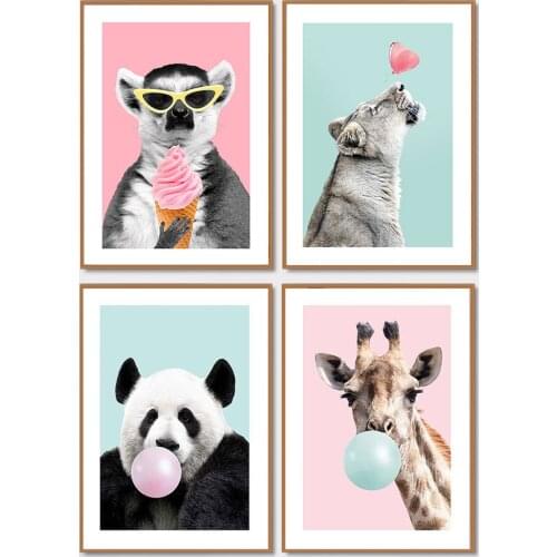 Giraffe Panda And Bubble Sofa Background Wall Decorative Painting Canvas Poster For Living Room Bedroom Dining Room Wall Decor