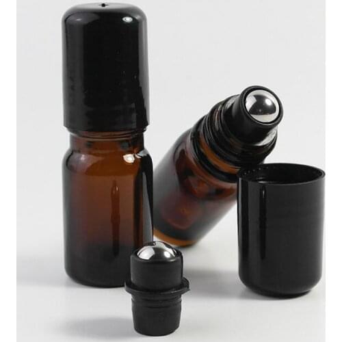 5ml Small essential oils roll on roller bottles refillable perfume bottle deodorant containers with black lid LX7500
