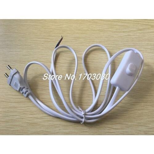 White EU Plug AC110V AC250V Lamp Parts Power Cord Inline Button Switch 1.8M