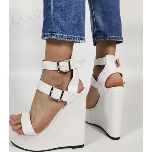 BERZIMER Women Platform Sandals Strappy Open Toe Wedges Heels Pumps Party Height Increasing Shoes Woman Large Size 39 45 47 52