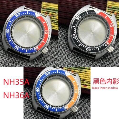 Substitute SK abalone watch case is suitable for NH35A NH36A spiral crown black red alloy insert metal back cover