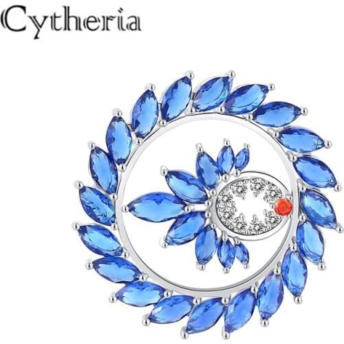 Cytheria luxury round blue rhinestone crystal zircon pins brooches for women party gifts jewelry accessories