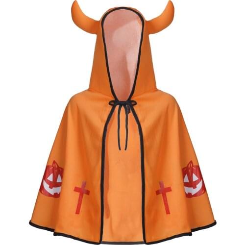 Kids Boys Girls Halloween Horns Cloak Cape Hooded Costume Wizard Witch Vampire Elf Carnival Party Dress Up Cosplay Props