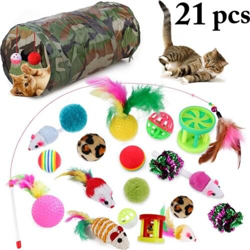 Dorakitten 21Pcs Cat Interactive Toys Set Creative Cat Tunnel Toy Mice Cat Play Ball Cat Feather Toy Pet Supplies Cat Favors