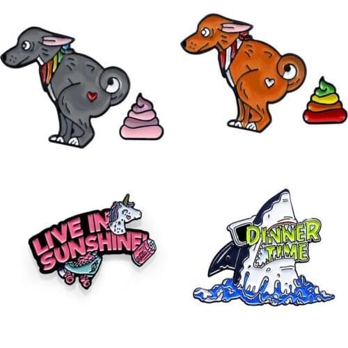 Shark Dog Badges Enamel Brooches Anime Badges For Clothes Women Lapel Pins Vintage Brooches Gothic Decorative Badges On Backpack