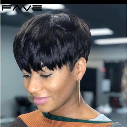 FAVE Short Pixie Cut Human Hair Wigs For Women Colorful Brazilian Remy Hair Wig Glueless Cheap Short Straight Human Full Wigs