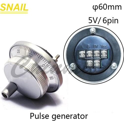 Pulse generator handwheel for CNC machine Engraving machine 60mm 5V 100pulse 6pin Silver black electronic handwheel