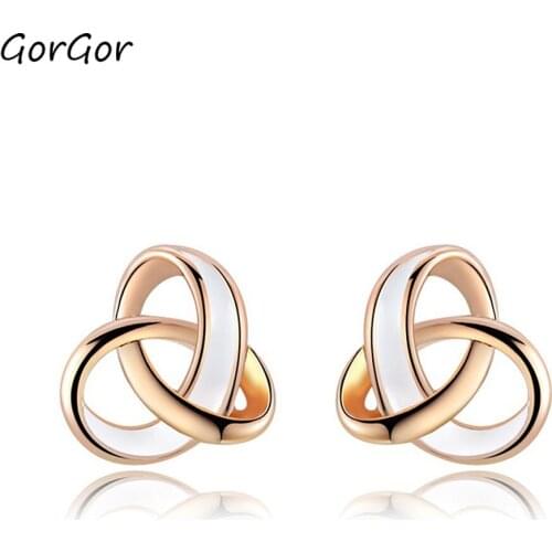 GorGor Stud Earrings Women Copper Material Pattern Three Circle Rose Gold Plated Exquisite Temperament Jewelry 2020732120