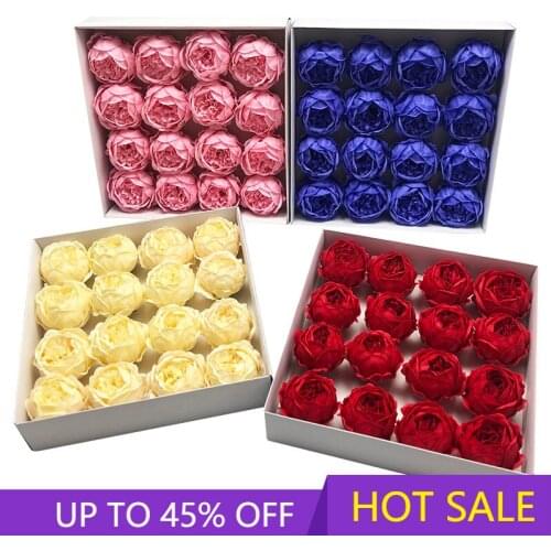 9CM Peony Artificial Flower Head Soap Flower Head for Valentines Day Gift Love Gift DIY Wedding Home Decoration 16pcs/box