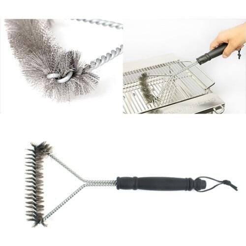 Kitchen Accessories BBQ Grill Barbecue Kit Cleaning Brush Stainless Steel Cooking Tools Wire Bristles Triangle Cleaning Brushes