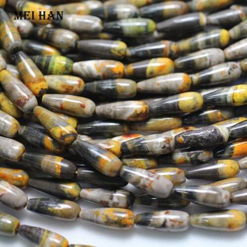 Meihan (1strand/set) Natural Melittite Wasp bumble bee jasper stone 6*15mm teardrop shape beads for jewelry making design