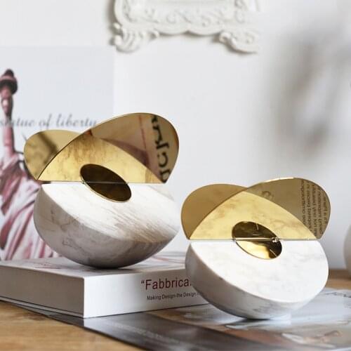Modern Geometric Semicircle Gold Art For Room Office Desktop Metal Discs Mounted Marble Ornament Home Soft Decor Accessories