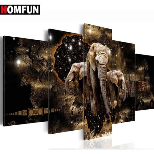 HOMFUN 5pcs Full Square/Round Drill 5D DIY Diamond Painting "Elephant" Multi-picture Combination Embroidery 5D Decor A14833