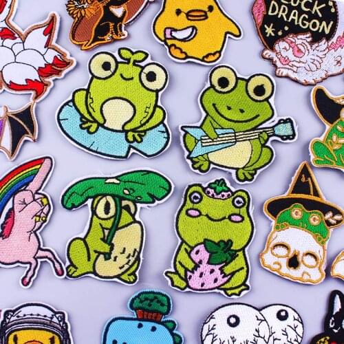 Prajna Frog Set Parches Cartoon Embroidery Patches for Clothes Iron On Patches For Clothing DIY Stripes Cute Frog Badge Stickers