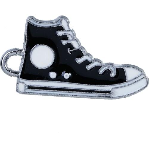 Lovely 10 Silver Color Enamel Black Canvas Shoes Charm Pendants 31x17mm(1 2/8"x5/8") (B22022)