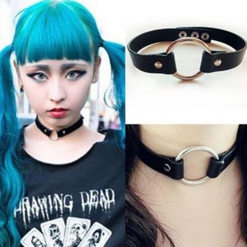 Fashion Collar Punk Round Gothic Goth Choker Necklace Love PU Leather Neck Buckle Necklaces Jewelry For Women Man 1Pc