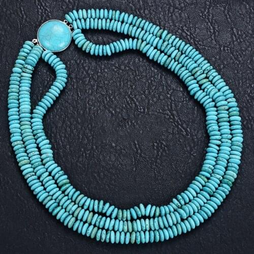 21"-25" 3 Strands Rondelle Blue Turquoise Gems Stone Necklace