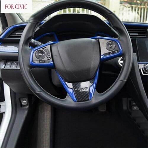 Fit For HONDA CIVIC 2016 2017 2018 TypeR ABS Carbon Fiber Steering Wheel Sticker Steering Wheel Switch Button Cover Sticker Trim