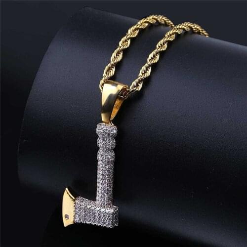 Hip Hop Gold Axe Pendants Bling Iced Out CZ Zircon AX Necklace Cool Bling Rapper Charm Jewelry For Men Women Gift