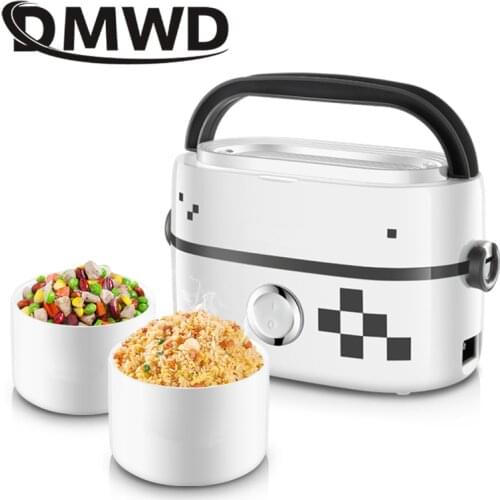 DMWD Electric mini rice cooker multifunction food steamer ceramic liner fast heating insulaton reheat portable lunch box office